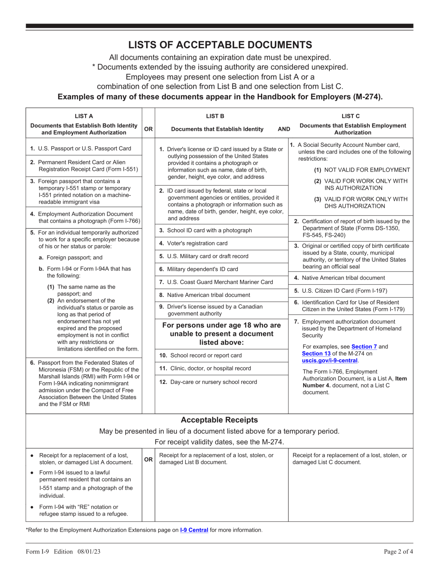 Acceptable I9 Documents Student Employment CSUSB